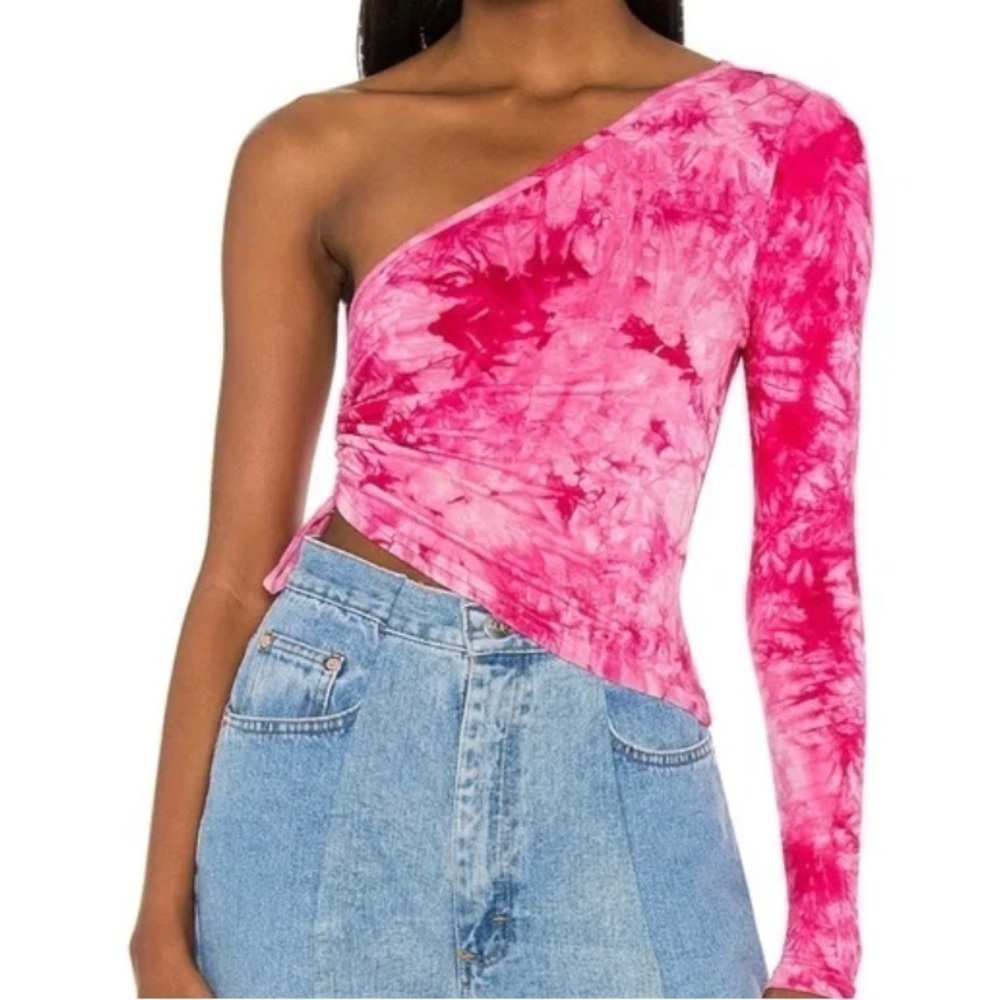 REVOLVE Superdown One Shoulder Cinched Cropped Tie Dye Top XS